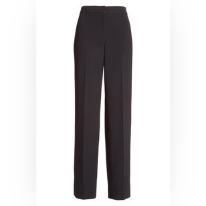 NWT St. John “Diana” Straight Leg Crepe Marocain Pants, 14, Caviar (Black)